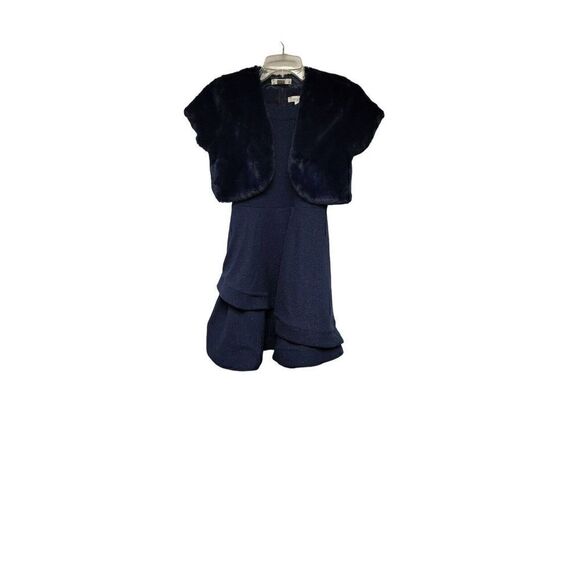 Knit Works Halter Neck Shimmer Navy Blue Party Dress Bolero Jacket Size 12 - Picture 1 of 8